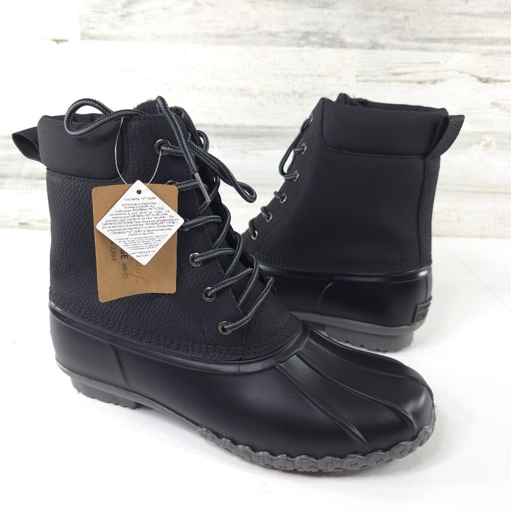 NWOB WEATHERPROOF Vintage Adam II Duck Boots Men's 10M Black Faux Leather BOOTS